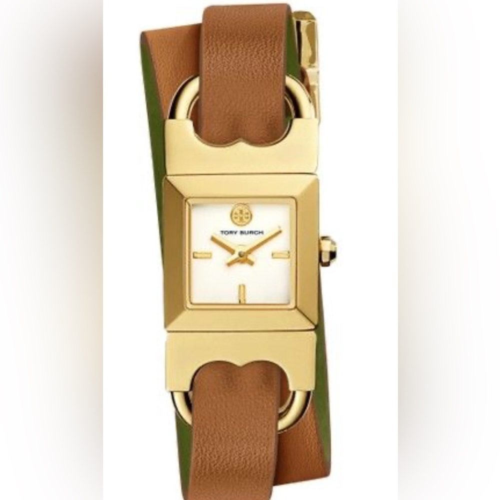 Tory Burch Double T Link Reversiblee Leather Strap Wrap Watch|